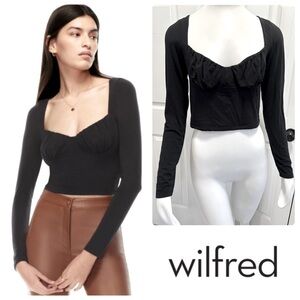Aritzia Wilfred Kristin Long Sleeve Top Ruched Sweetheart Neck Black Size Medium